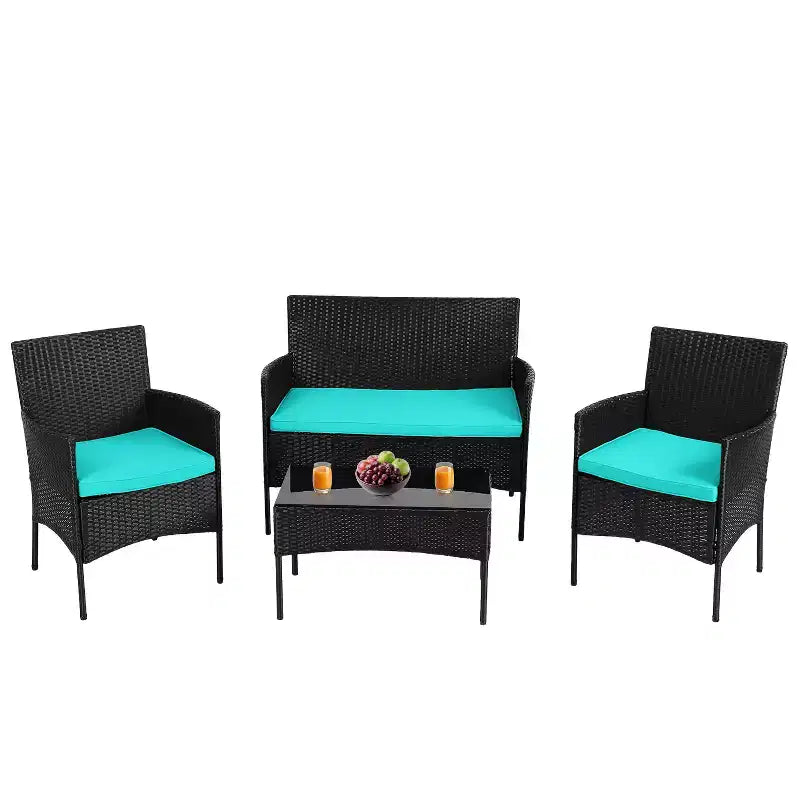 FDW 4 Pieces Conversation Set Water Resistant Patio Wicker Furniture Set for Patio Poolside