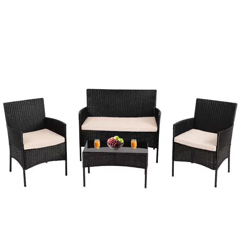 FDW 4-teiliges Loungeset, wasserdichtes Rattan-Terrassenmöbelset für Terrasse und Pool
