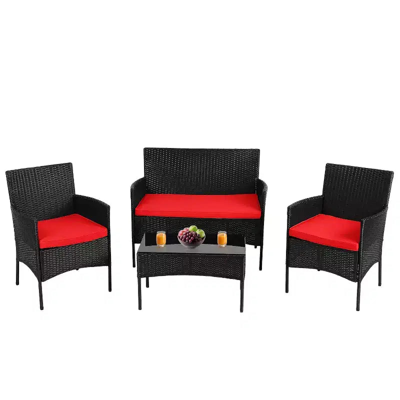 FDW 4-teiliges Loungeset, wasserdichtes Rattan-Terrassenmöbelset für Terrasse und Pool