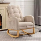 Accent Rocking Chair With Footrest, Modern High Back Lounge Chair Wood Rocking Legs, Leisure Rocking Recliner For Home Living Room Bedroom Office