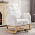 Akzentschaukelstuhl mit Fußstütze, moderner Hochlehner-Loungesessel mit Schaukelbeinen aus Holz, Freizeit-Schaukelsessel für Zuhause, Wohnzimmer, Schlafzimmer, Büro