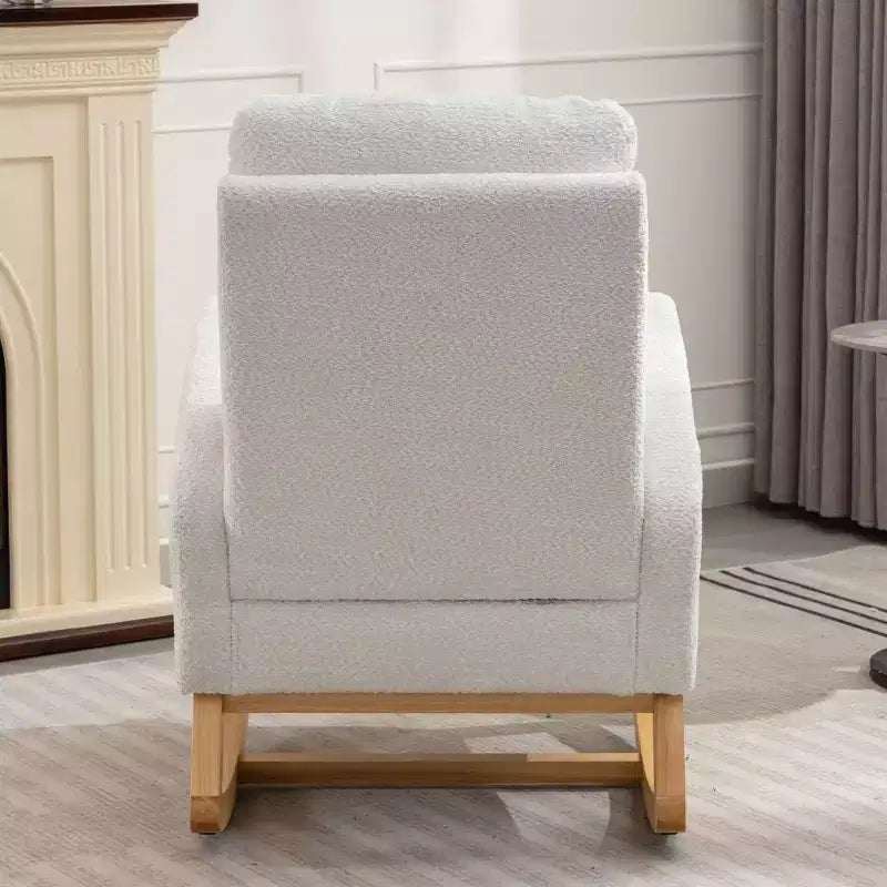 Akzentschaukelstuhl mit Fußstütze, moderner Hochlehner-Loungesessel mit Schaukelbeinen aus Holz, Freizeit-Schaukelsessel für Zuhause, Wohnzimmer, Schlafzimmer, Büro