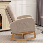 Akzentschaukelstuhl mit Fußstütze, moderner Hochlehner-Loungesessel mit Schaukelbeinen aus Holz, Freizeit-Schaukelsessel für Zuhause, Wohnzimmer, Schlafzimmer, Büro