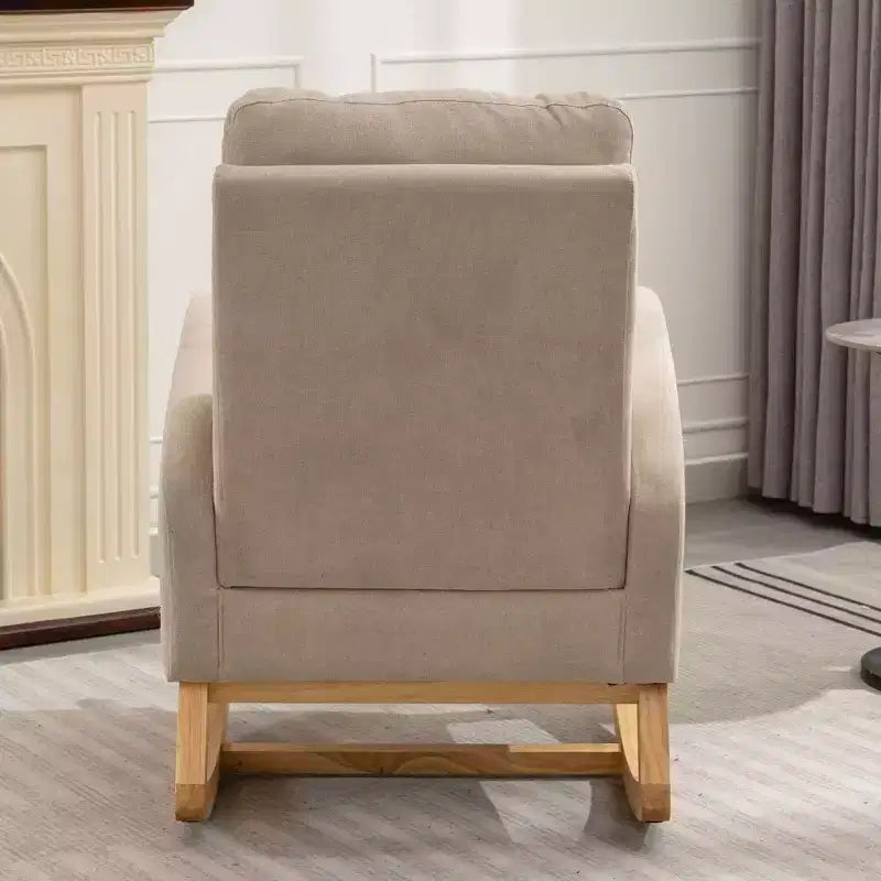 Akzentschaukelstuhl mit Fußstütze, moderner Hochlehner-Loungesessel mit Schaukelbeinen aus Holz, Freizeit-Schaukelsessel für Zuhause, Wohnzimmer, Schlafzimmer, Büro