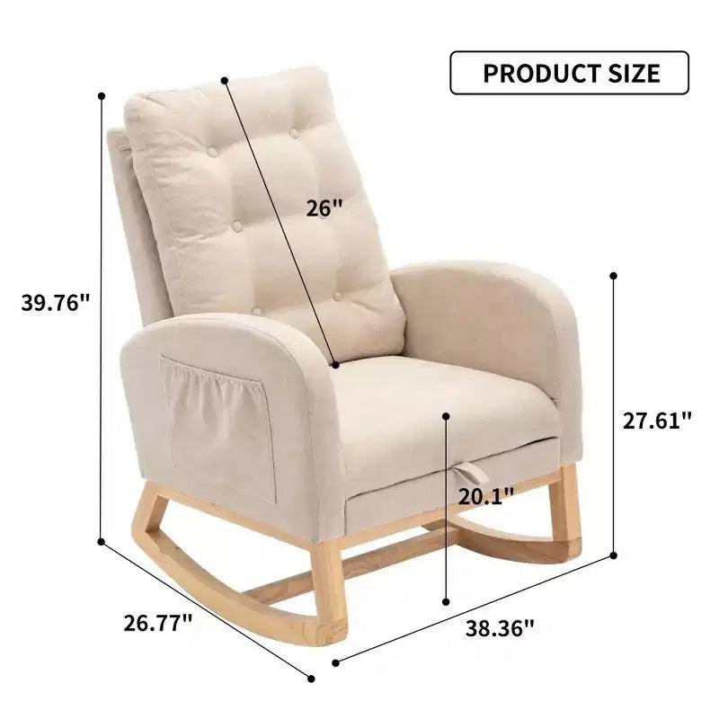 Akzentschaukelstuhl mit Fußstütze, moderner Hochlehner-Loungesessel mit Schaukelbeinen aus Holz, Freizeit-Schaukelsessel für Zuhause, Wohnzimmer, Schlafzimmer, Büro