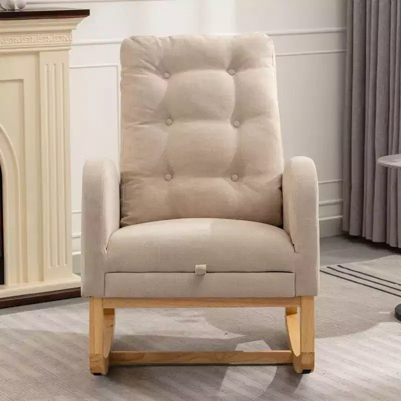 Akzentschaukelstuhl mit Fußstütze, moderner Hochlehner-Loungesessel mit Schaukelbeinen aus Holz, Freizeit-Schaukelsessel für Zuhause, Wohnzimmer, Schlafzimmer, Büro