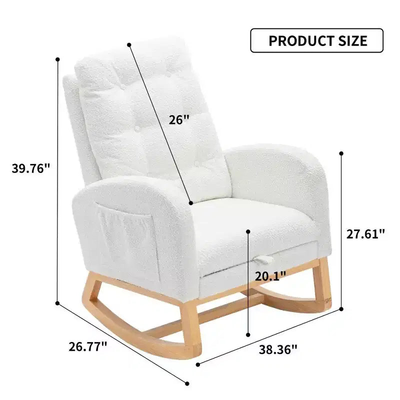 Akzentschaukelstuhl mit Fußstütze, moderner Hochlehner-Loungesessel mit Schaukelbeinen aus Holz, Freizeit-Schaukelsessel für Zuhause, Wohnzimmer, Schlafzimmer, Büro