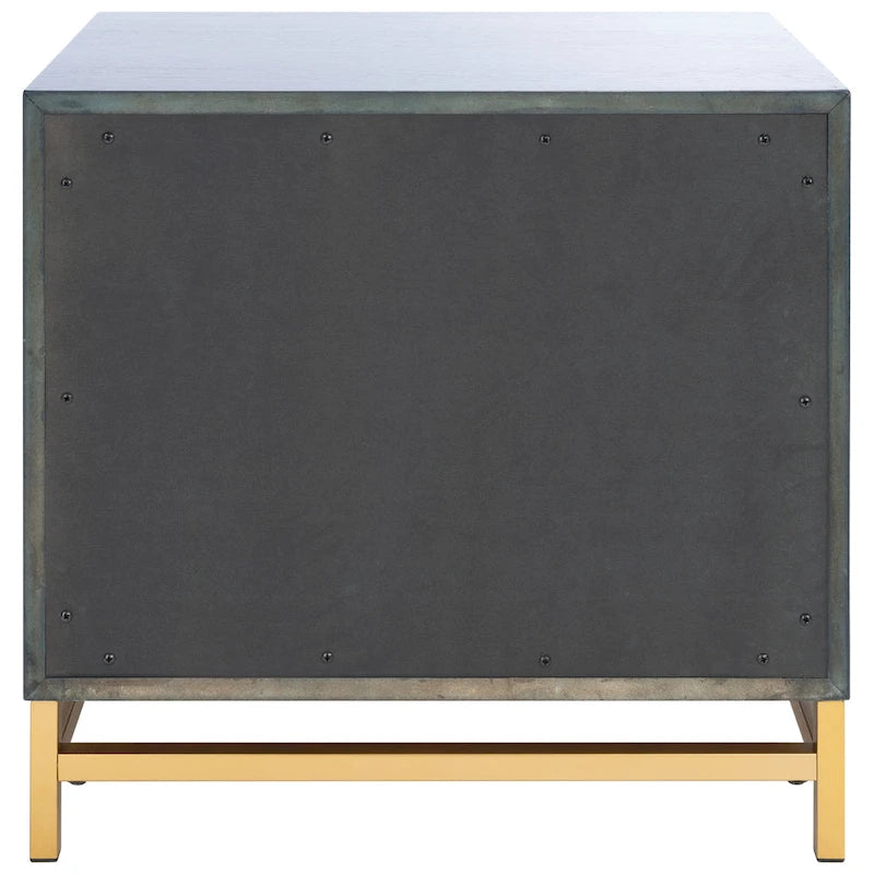 White Washed / Walnut / Teal 2-Drawer Nightstand with Brass Base and Pulls for 1 Person
