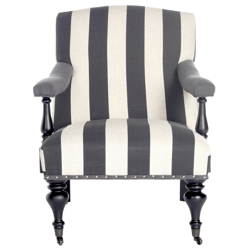 Steel Blue / Charcoal & White Curved Back Upholstered Arm Chair with Caster Feet for 1 Person