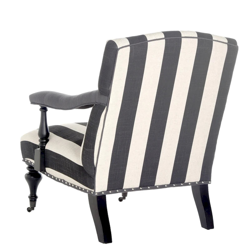 Steel Blue / Charcoal & White Curved Back Upholstered Arm Chair with Caster Feet for 1 Person