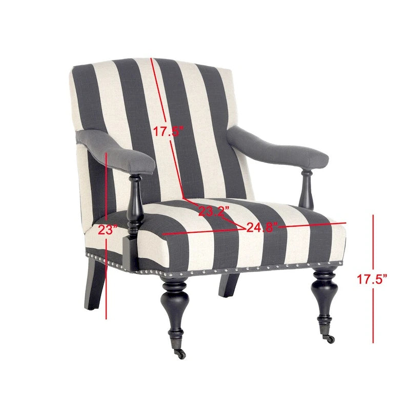 Steel Blue / Charcoal & White Curved Back Upholstered Arm Chair with Caster Feet for 1 Person