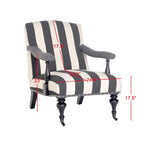 Steel Blue / Charcoal & White Curved Back Upholstered Arm Chair with Caster Feet for 1 Person