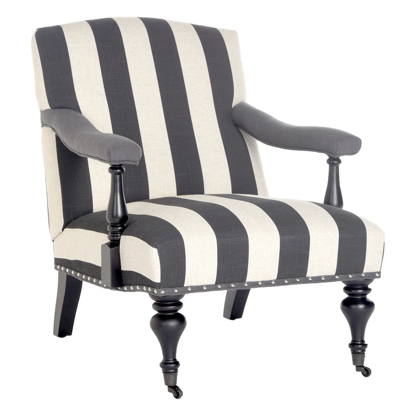Steel Blue / Charcoal & White Curved Back Upholstered Arm Chair with Caster Feet for 1 Person