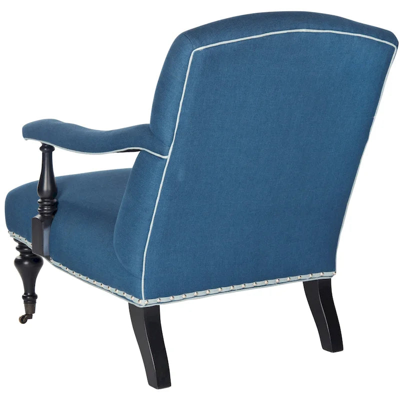 Steel Blue / Charcoal & White Curved Back Upholstered Arm Chair with Caster Feet for 1 Person