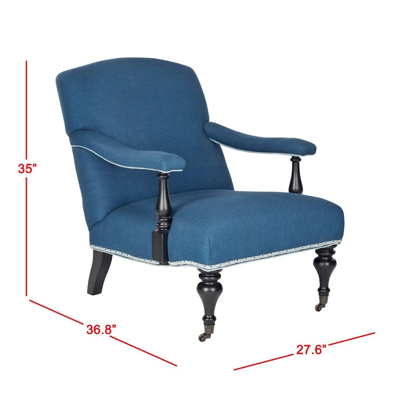 Steel Blue / Charcoal & White Curved Back Upholstered Arm Chair with Caster Feet for 1 Person