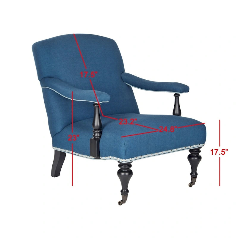 Steel Blue / Charcoal & White Curved Back Upholstered Arm Chair with Caster Feet for 1 Person