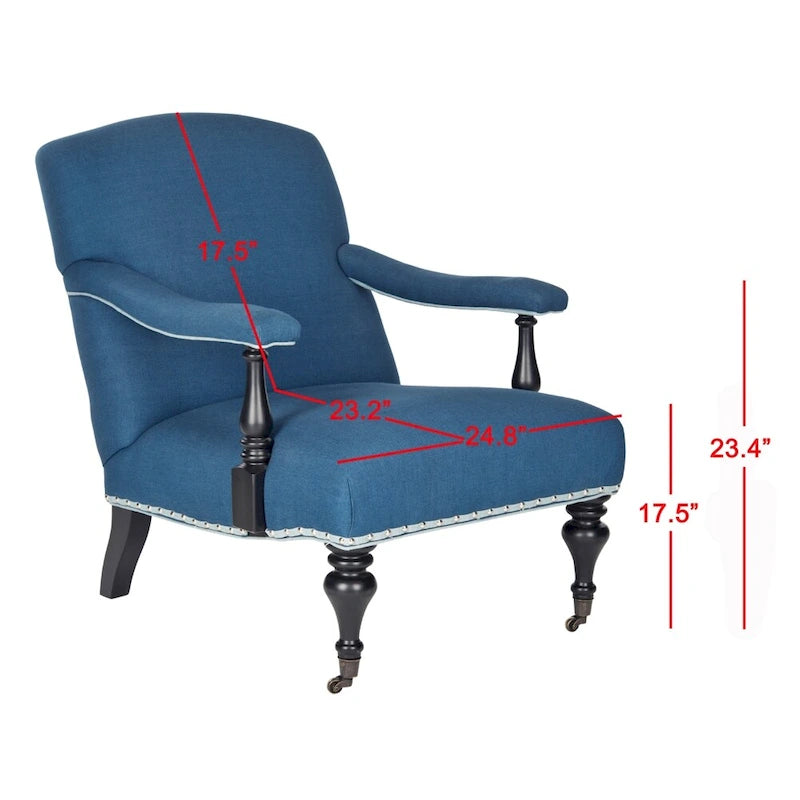 Steel Blue / Charcoal & White Curved Back Upholstered Arm Chair with Caster Feet for 1 Person