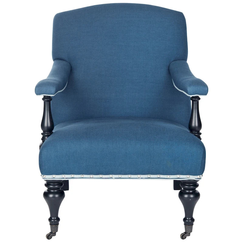 Steel Blue / Charcoal & White Curved Back Upholstered Arm Chair with Caster Feet for 1 Person