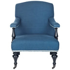 Steel Blue / Charcoal & White Curved Back Upholstered Arm Chair with Caster Feet for 1 Person