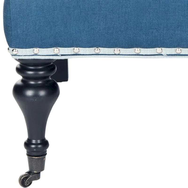 Steel Blue / Charcoal & White Curved Back Upholstered Arm Chair with Caster Feet for 1 Person