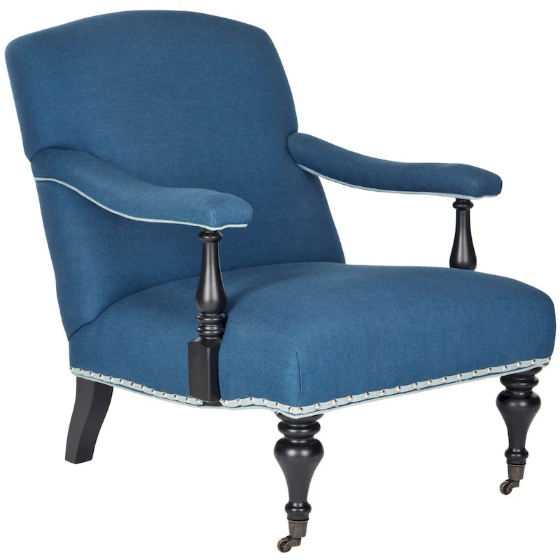 Steel Blue / Charcoal & White Curved Back Upholstered Arm Chair with Caster Feet for 1 Person