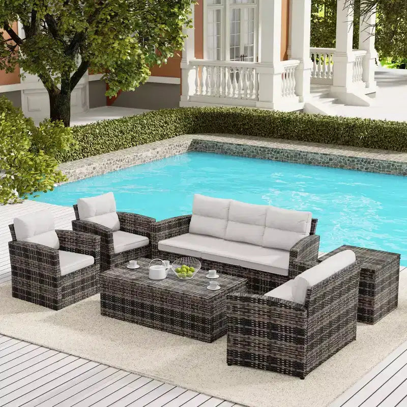WestinTrends 6-teiliges PE-Rattan-Geflecht Outdoor-Sofa-Set für den Garten