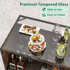 Costway 3-teiliges Terrassenbar-Set mit Tischplatte aus gehärtetem Glas, 2-stufigem Stauraum und abnehmbaren Kissen