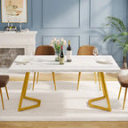 Natural Wood Tone Rectangle Dining Table with Metal Frame for 2–4 Person, 55"