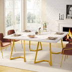 Natural Wood Tone Rectangle Dining Table with Metal Frame for 2–4 Person, 55"