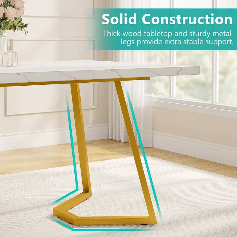 Natural Wood Tone Rectangle Dining Table with Metal Frame for 2–4 Person, 55"