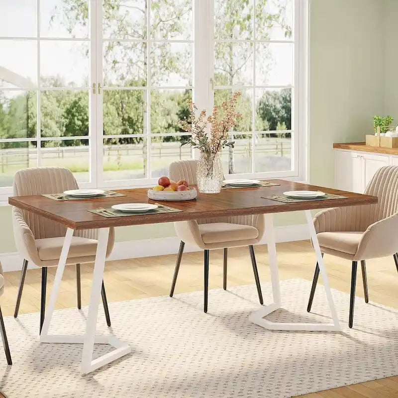Natural Wood Tone Rectangle Dining Table with Metal Frame for 2–4 Person, 55"