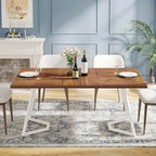 Natural Wood Tone Rectangle Dining Table with Metal Frame for 2–4 Person, 55"