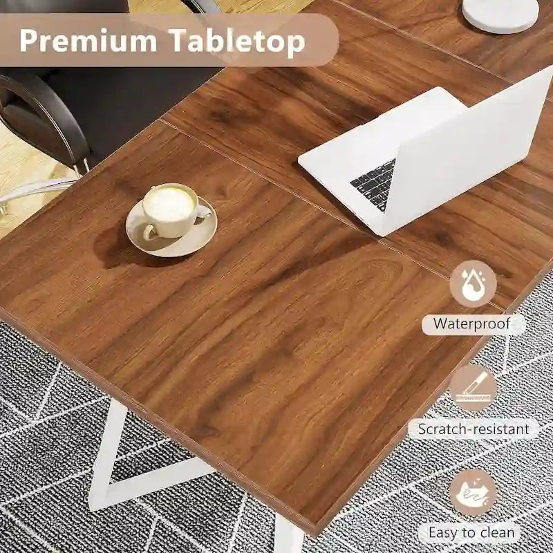 Natural Wood Tone Rectangle Dining Table with Metal Frame for 2–4 Person, 55"