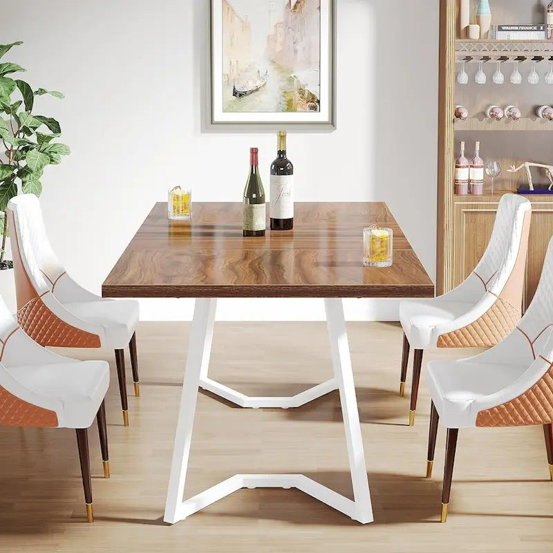 Natural Wood Tone Rectangle Dining Table with Metal Frame for 2–4 Person, 55"