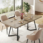 Natural Wood Tone Rectangle Dining Table with Metal Frame for 2–4 Person, 55"