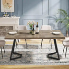 Natural Wood Tone Rectangle Dining Table with Metal Frame for 2–4 Person, 55"