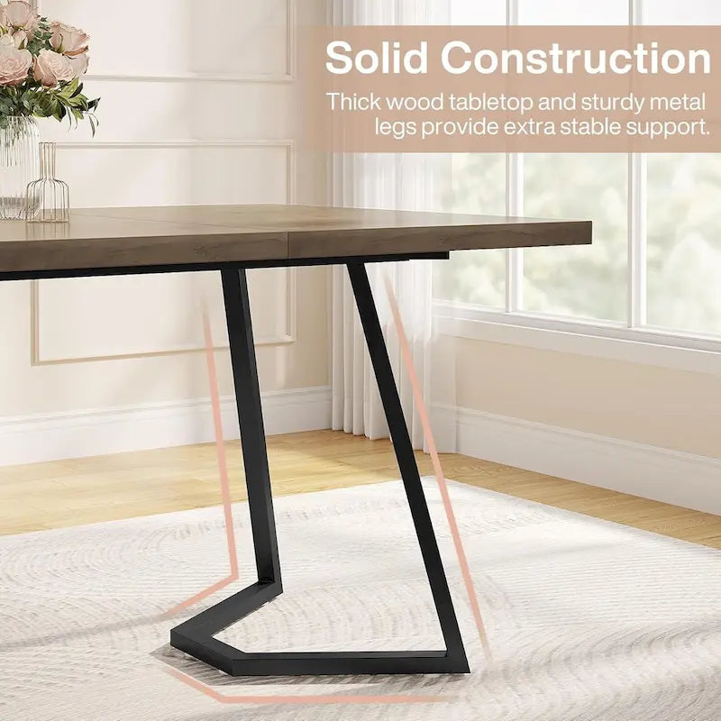 Natural Wood Tone Rectangle Dining Table with Metal Frame for 2–4 Person, 55"