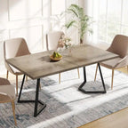 Natural Wood Tone Rectangle Dining Table with Metal Frame for 2–4 Person, 55"