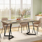 Natural Wood Tone Rectangle Dining Table with Metal Frame for 2–4 Person, 55"
