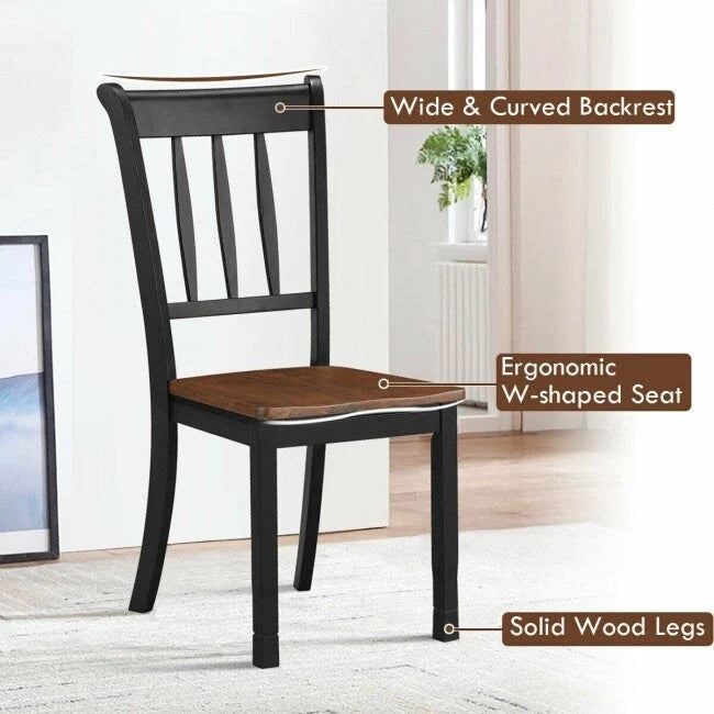 Black / White Rubberwood Spindle Back Dining Chairs, Set of 2, for 2 Person