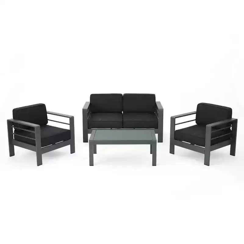 GDFStudio Wendy Outdoor Aluminum 4 Seater Chat Set with Cushions, Gray