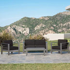 GDFStudio Wendy Outdoor 4-Sitzer-Gesprächsgruppe aus Aluminium mit Kissen, Grau