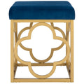 Navy / Emerald / Cream Velvet Square Ottoman with Gold Quatrefoil Frame for 1 Person