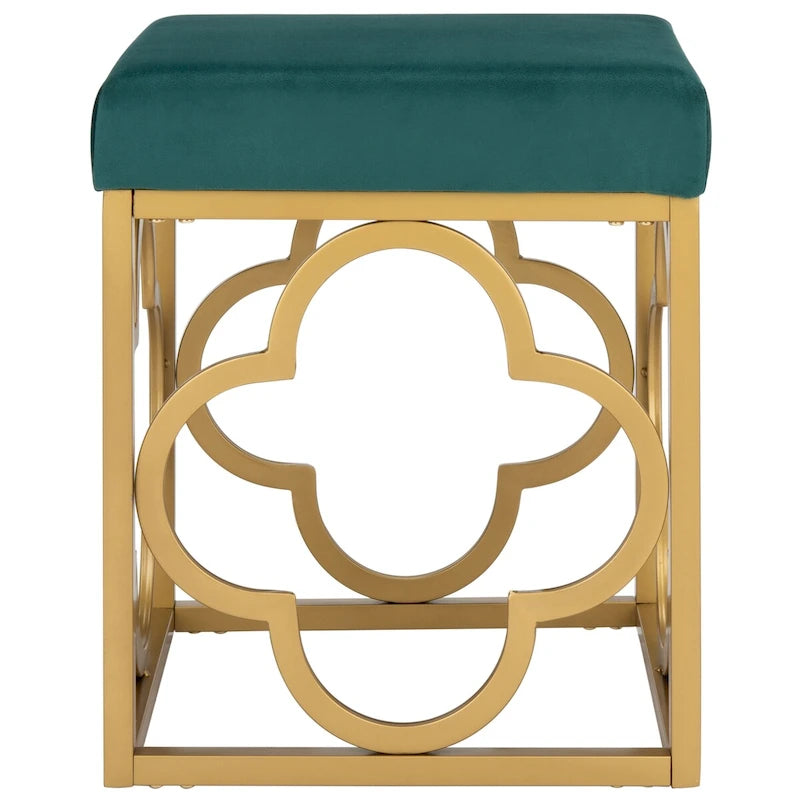 Navy / Emerald / Cream Velvet Square Ottoman with Gold Quatrefoil Frame for 1 Person