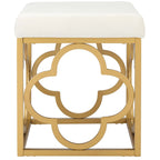 Navy / Emerald / Cream Velvet Square Ottoman with Gold Quatrefoil Frame for 1 Person