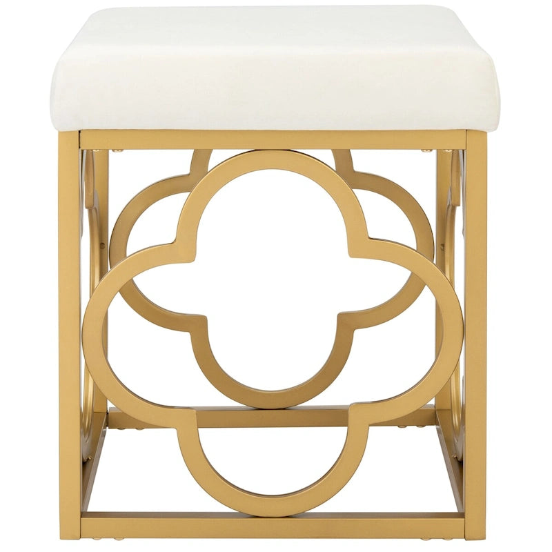 Navy / Emerald / Cream Velvet Square Ottoman with Gold Quatrefoil Frame for 1 Person