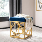 Navy / Emerald / Cream Velvet Square Ottoman with Gold Quatrefoil Frame for 1 Person