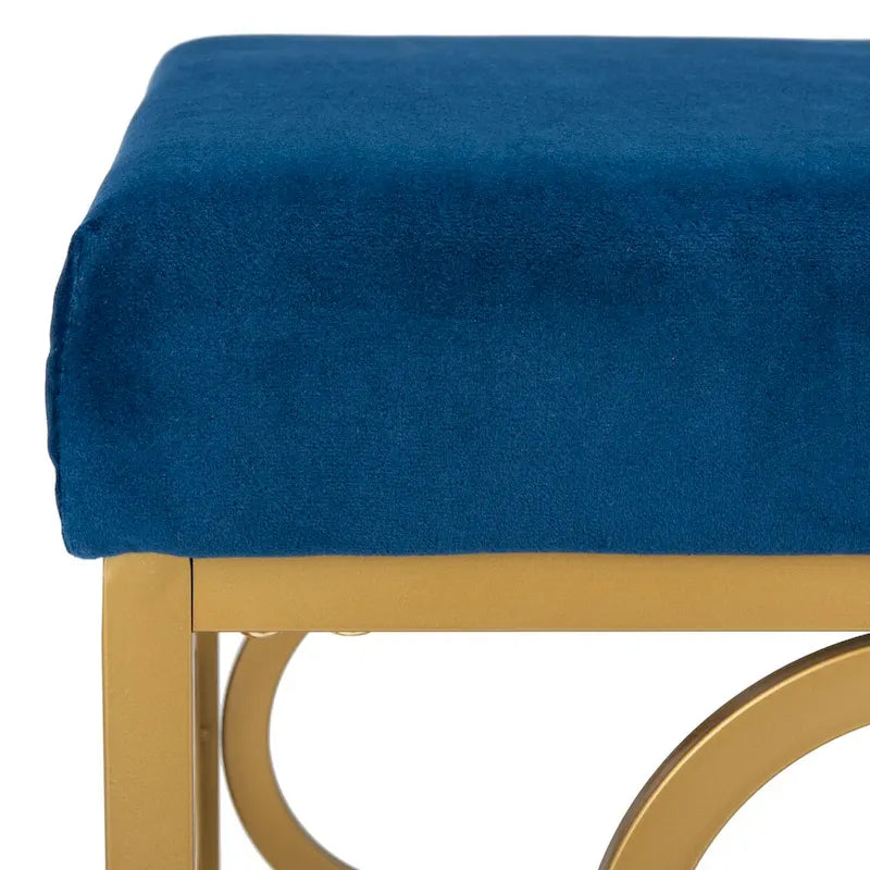 Navy / Emerald / Cream Velvet Square Ottoman with Gold Quatrefoil Frame for 1 Person
