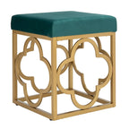 Navy / Emerald / Cream Velvet Square Ottoman with Gold Quatrefoil Frame for 1 Person