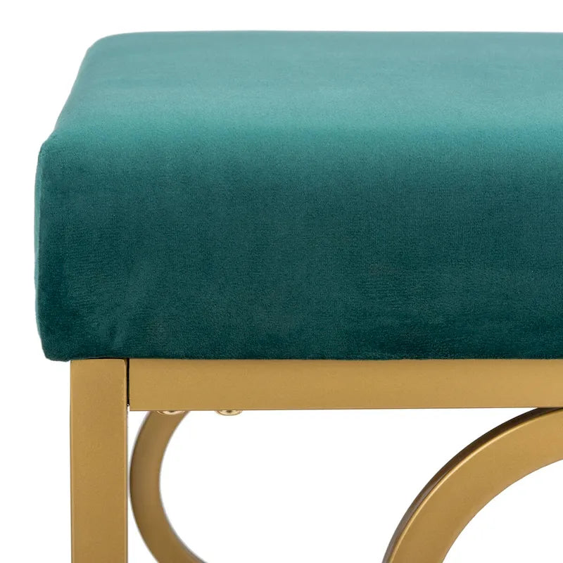 Navy / Emerald / Cream Velvet Square Ottoman with Gold Quatrefoil Frame for 1 Person